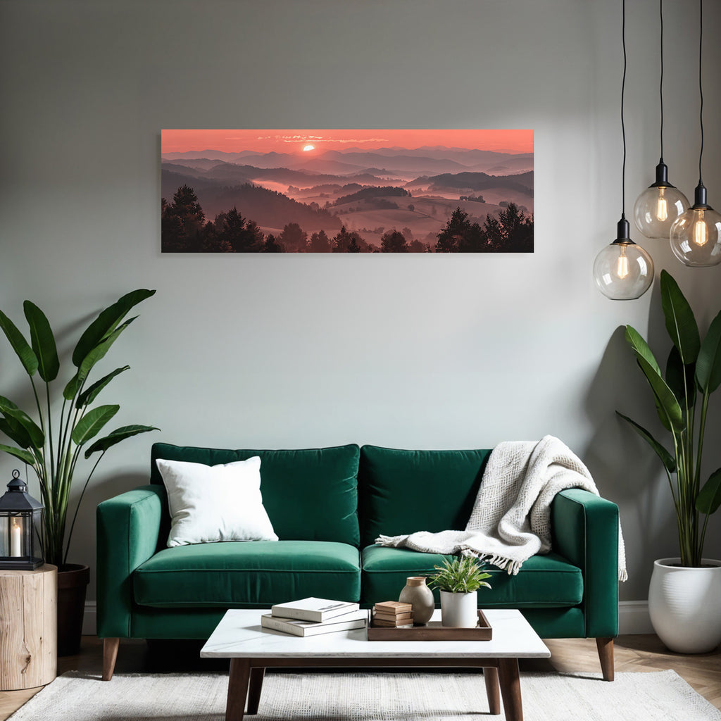 Sonnenaufgang Über Hügellandschaft Mit Bäumen