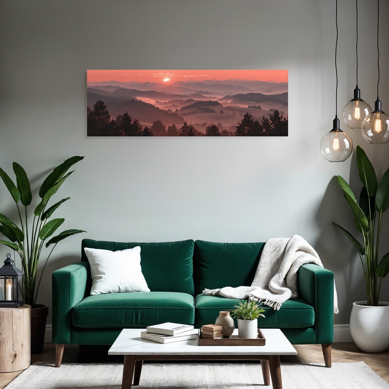 Sonnenaufgang Über Hügellandschaft Mit Bäumen