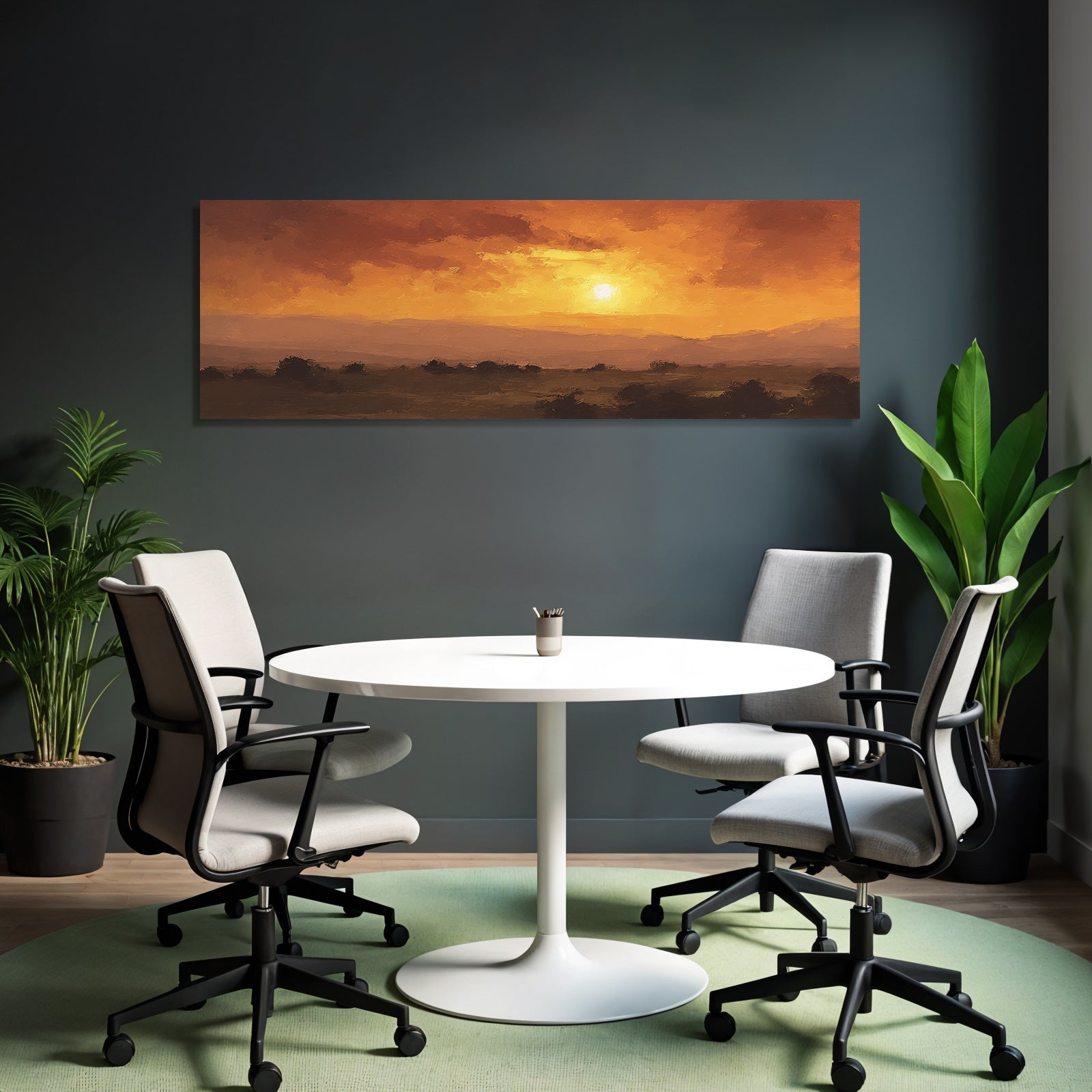 Sonnenuntergangslandschaft Mit Rollenden Hügeln Und Silhoütten