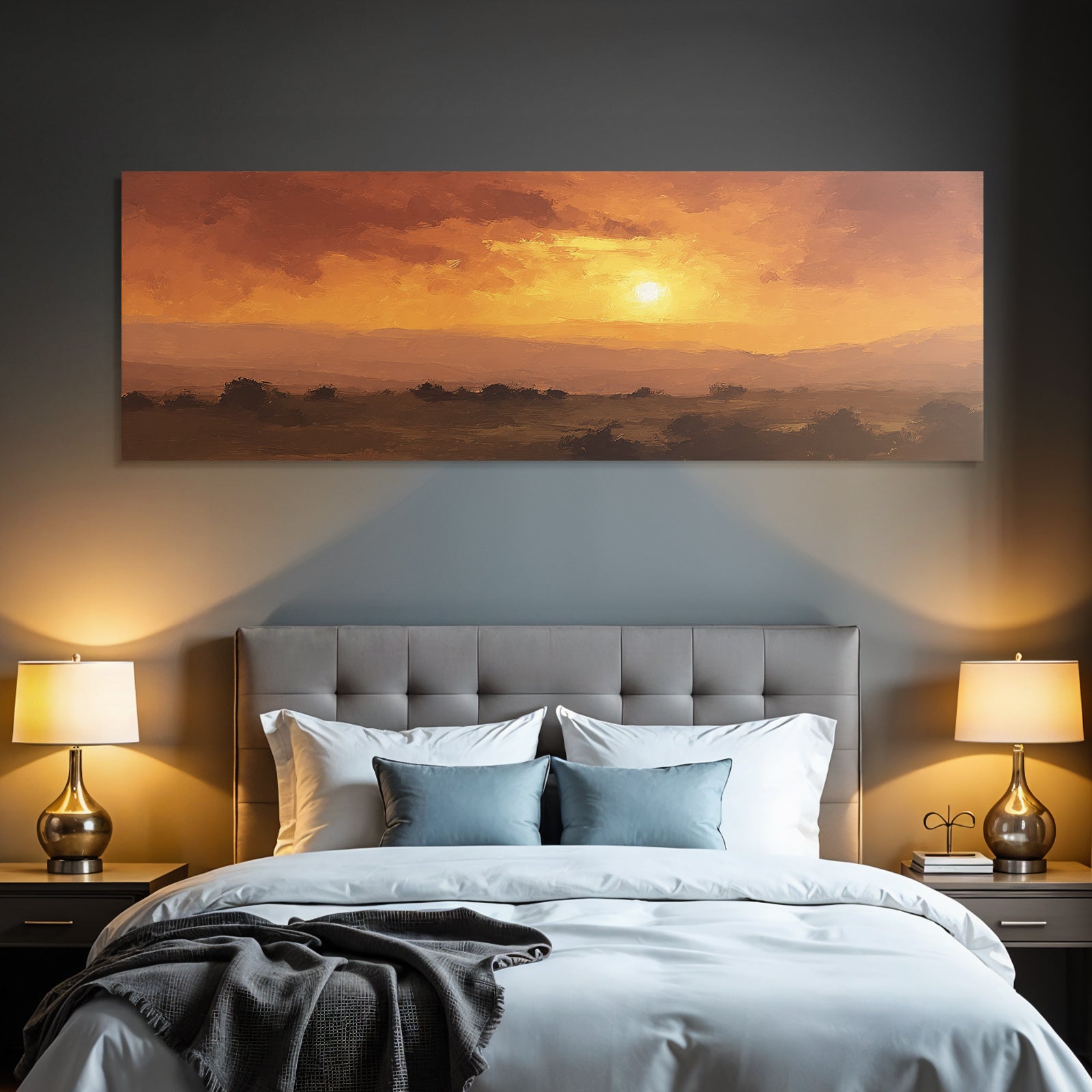 Sonnenuntergangslandschaft Mit Rollenden Hügeln Und Silhoütten