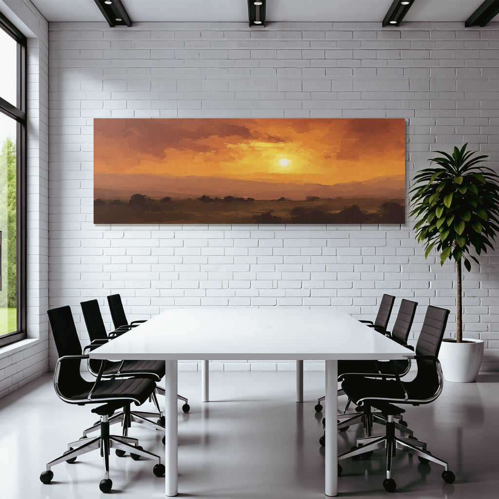 Sonnenuntergangslandschaft Mit Rollenden Hügeln Und Silhoütten
