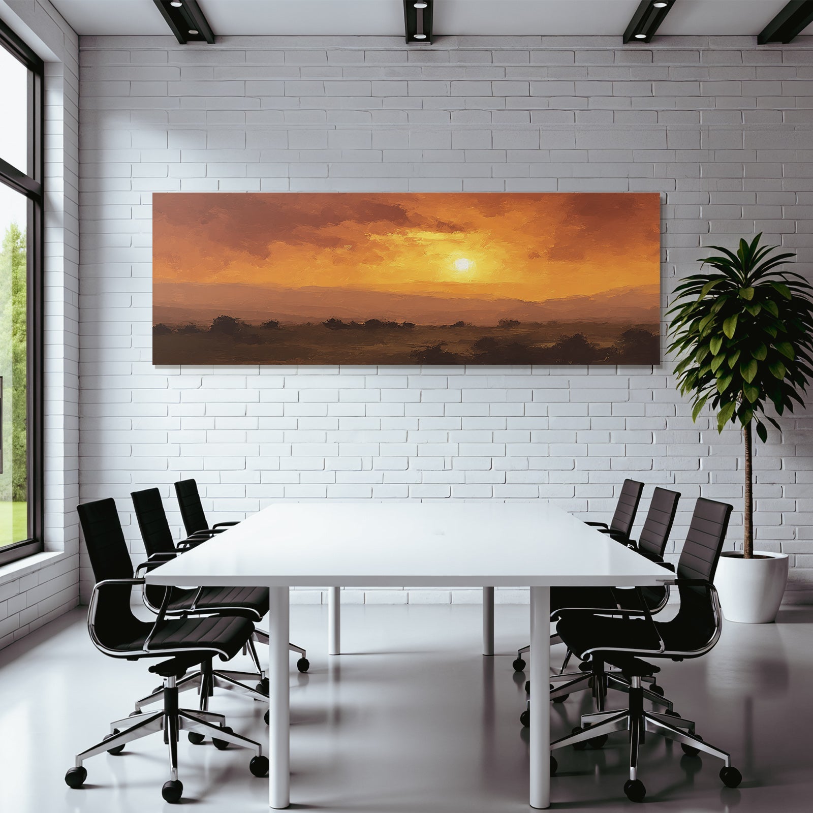 Sonnenuntergangslandschaft Mit Rollenden Hügeln Und Silhoütten
