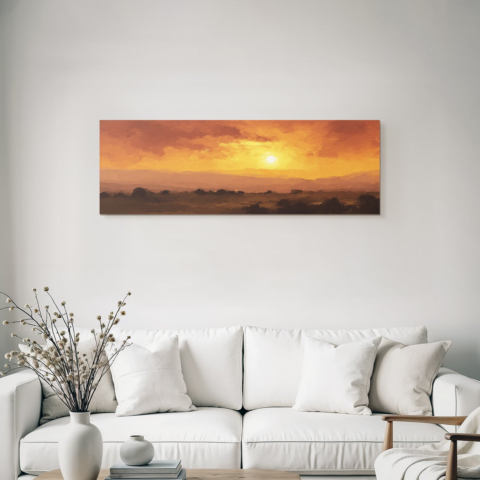 Sonnenuntergangslandschaft Mit Rollenden Hügeln Und Silhoütten