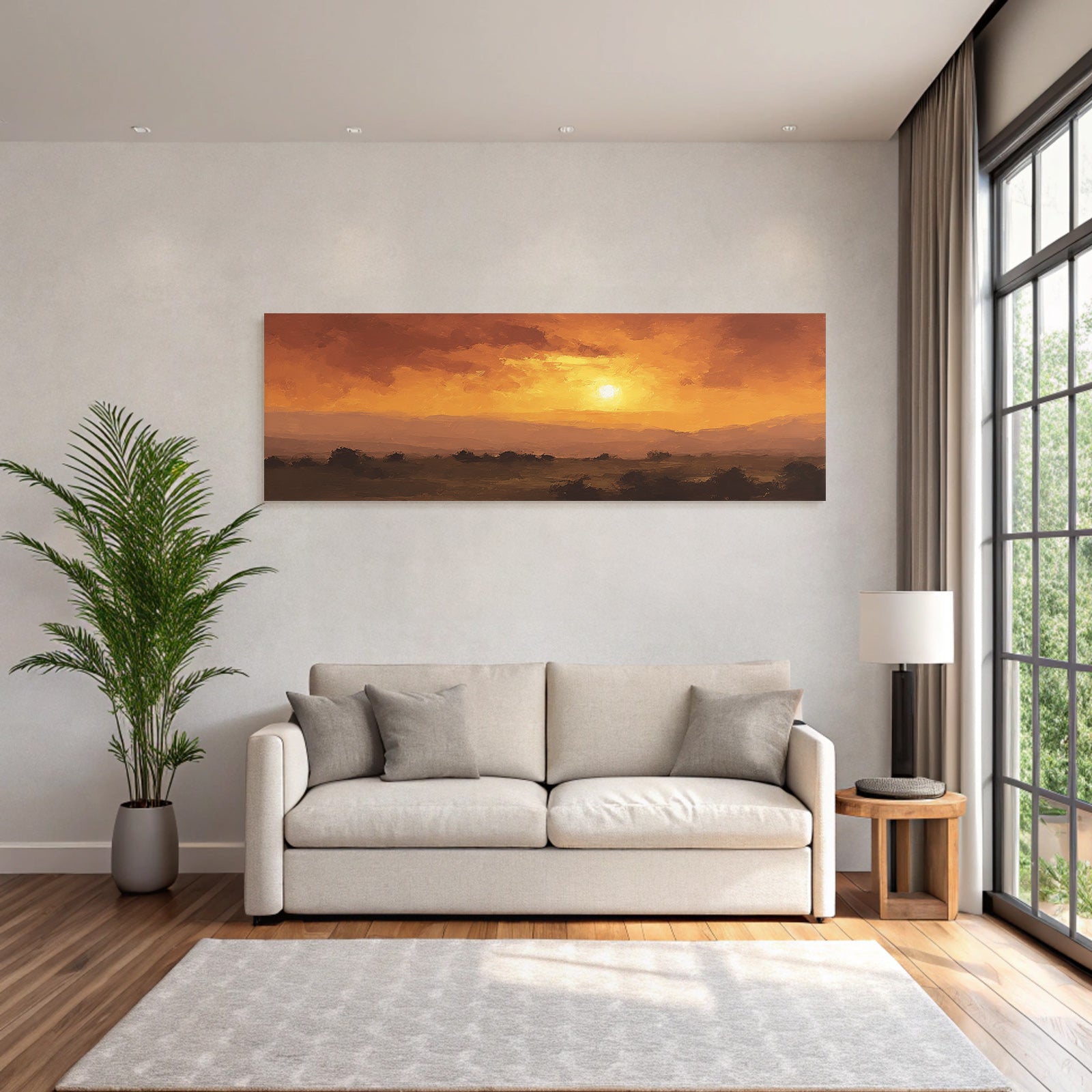 Sonnenuntergangslandschaft Mit Rollenden Hügeln Und Silhoütten