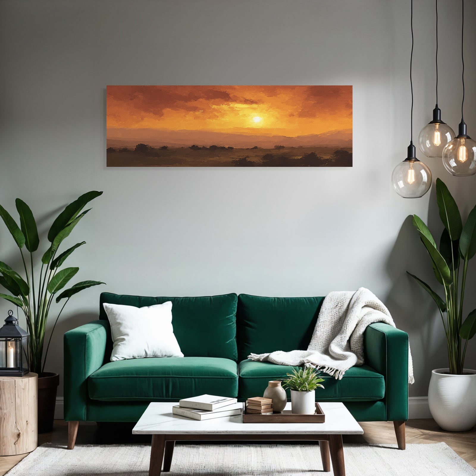 Sonnenuntergangslandschaft Mit Rollenden Hügeln Und Silhoütten