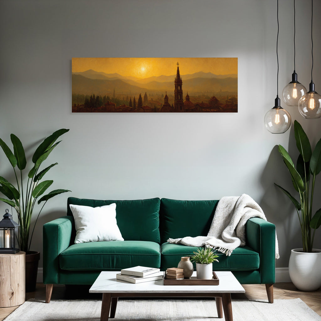 Stadtansicht Mit Kuppeln Spitztürmen Und Bergen Im Sonnenuntergang