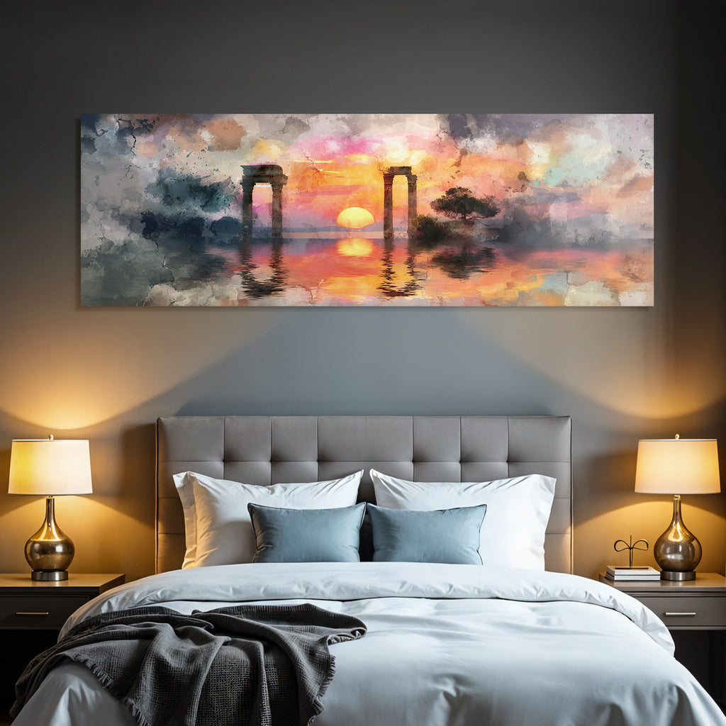 Traumhafte Säulen Sonnenuntergangslandschaft Im See
