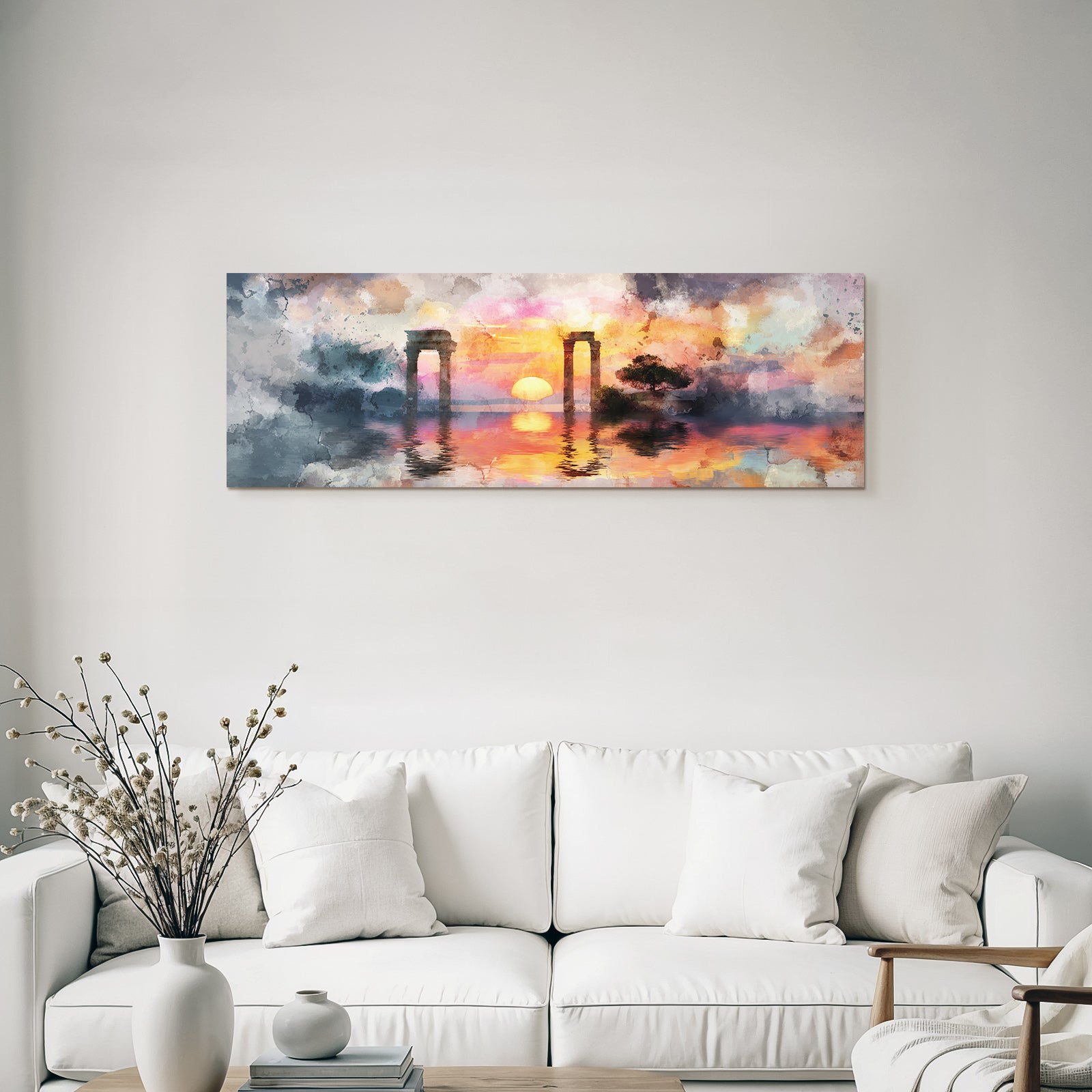 Traumhafte Säulen Sonnenuntergangslandschaft Im See