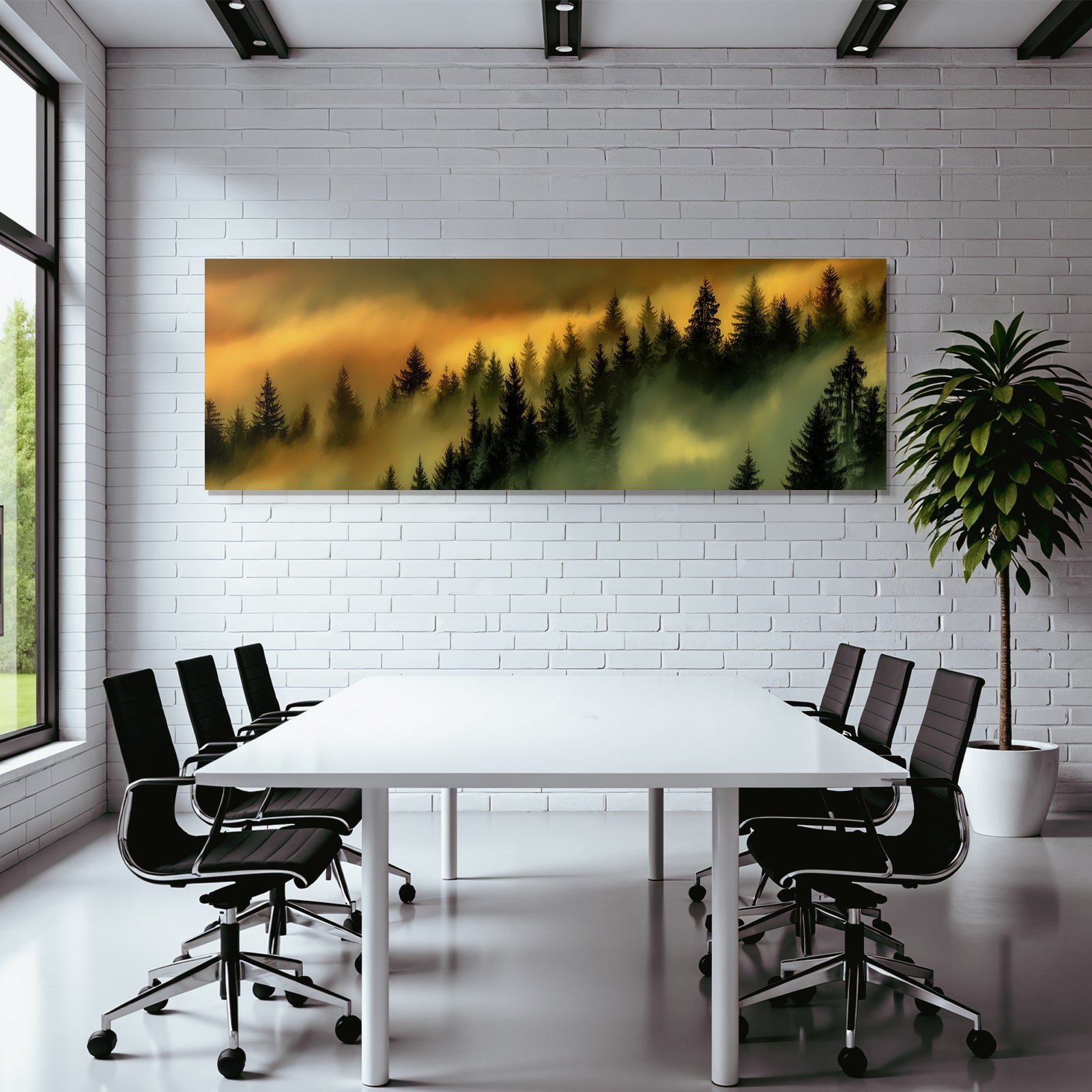 Waldlandschaft Im Nebel Mit Dramatischem Himmel Bei Dämmerung