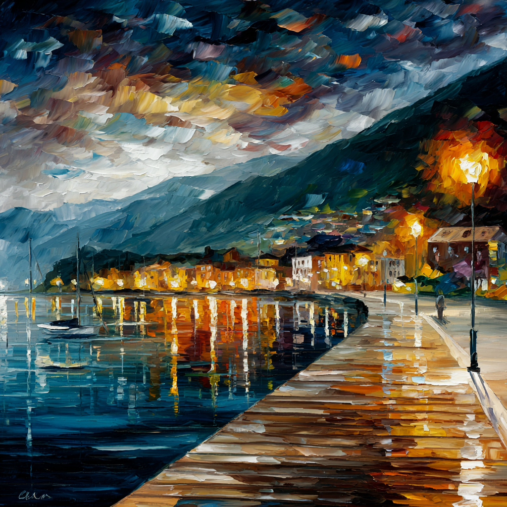 Abendliche Hafenpromenade Impressionistisch | Nebel und Wetter | Natur