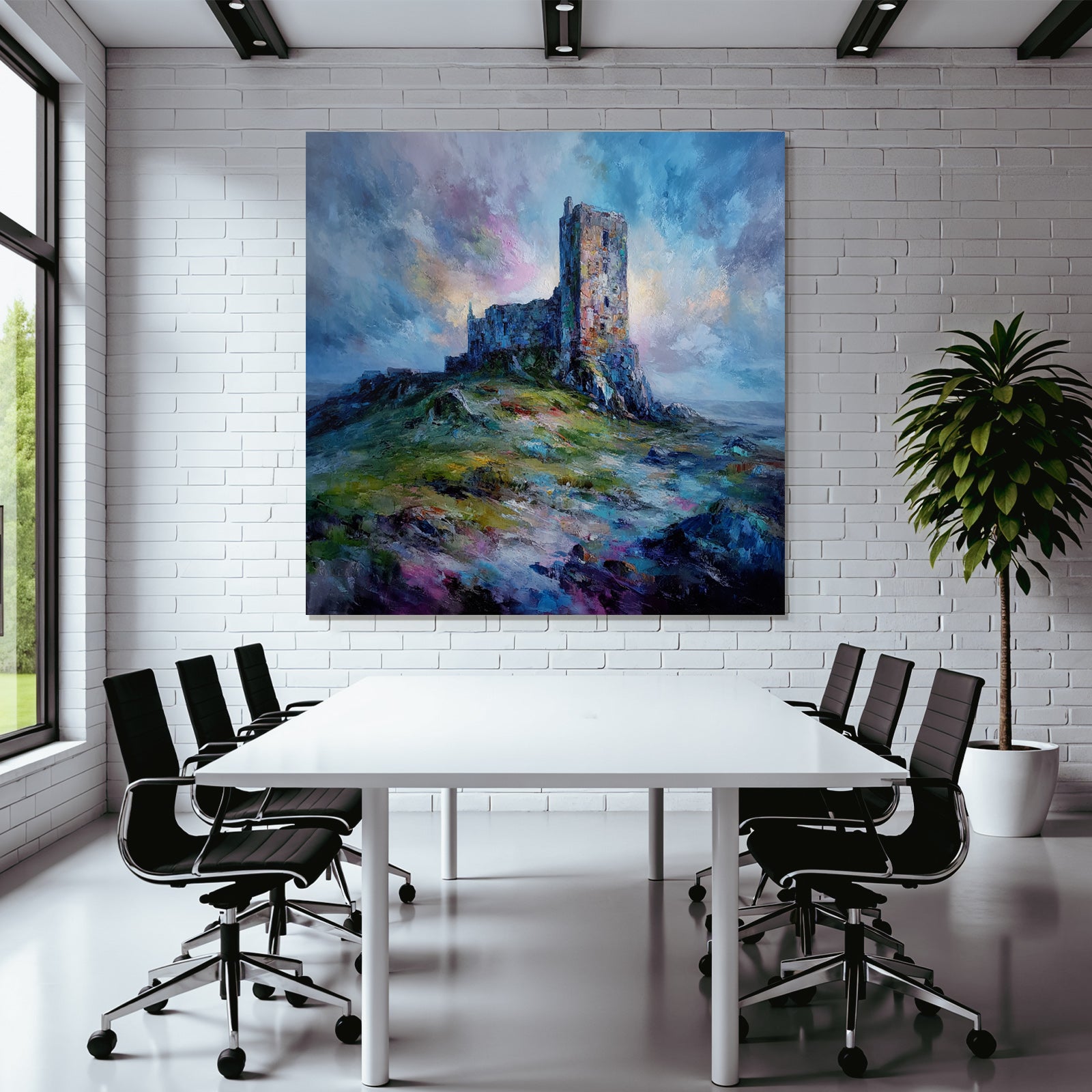 Alte Burgruine Impressionistisch Vor Farbenfrohem Himmel
