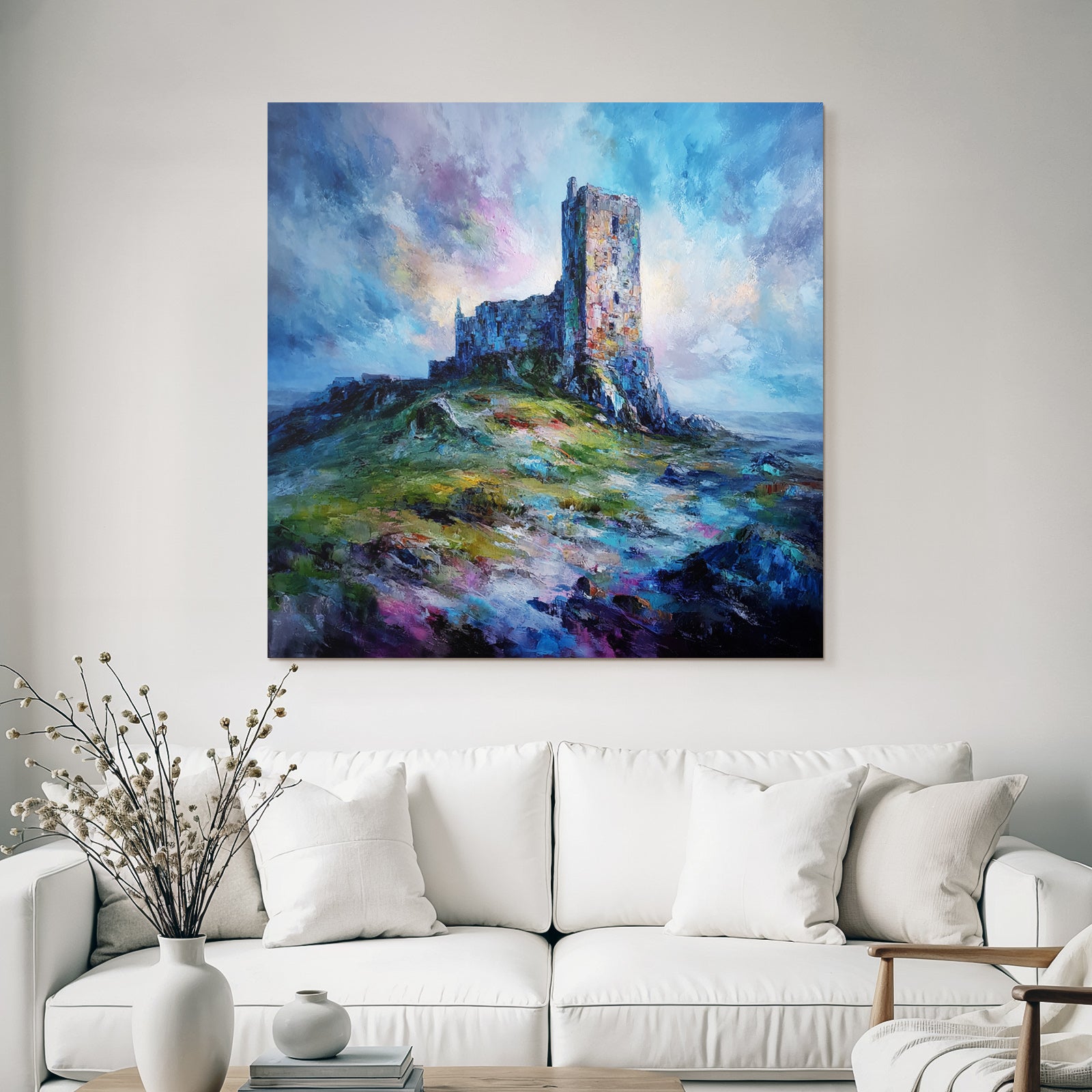 Alte Burgruine Impressionistisch Vor Farbenfrohem Himmel