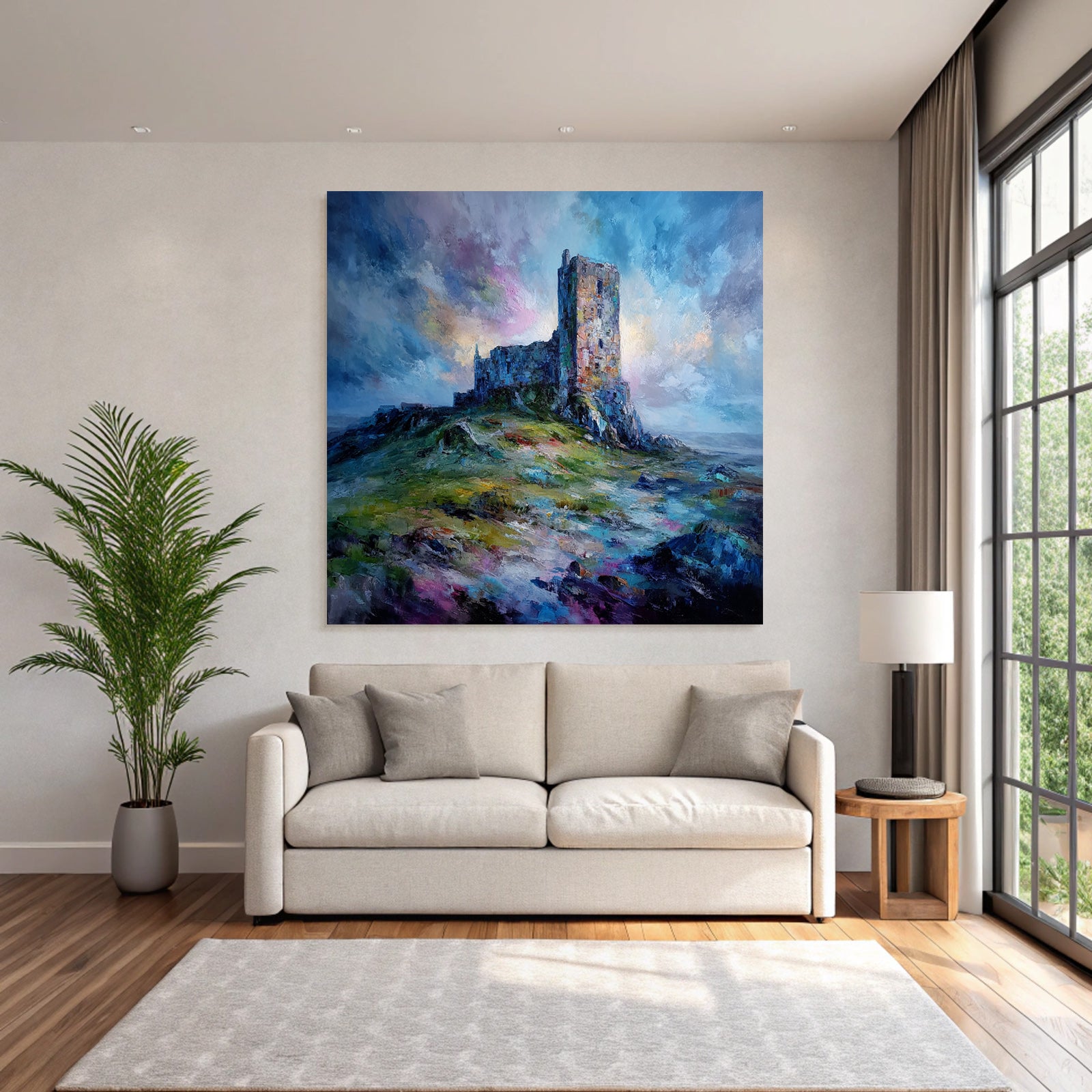 Alte Burgruine Impressionistisch Vor Farbenfrohem Himmel