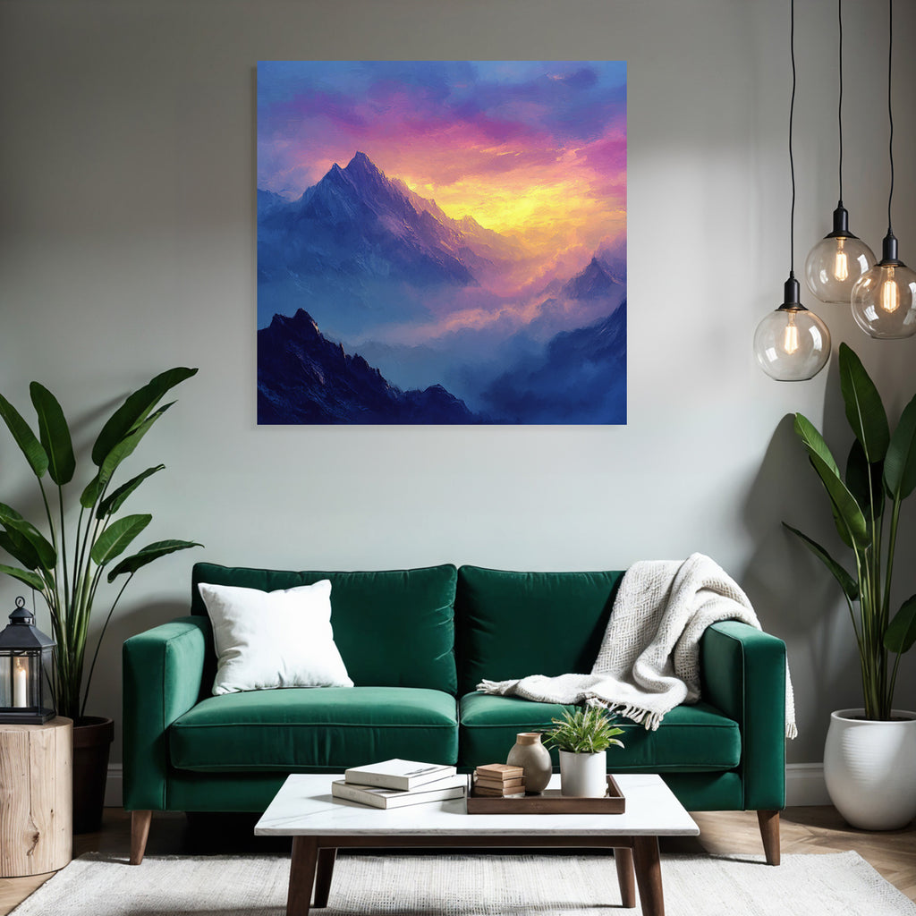 Berglandschaft Mit Nebel Und Sonnenaufgang In Leuchtenden Farben
