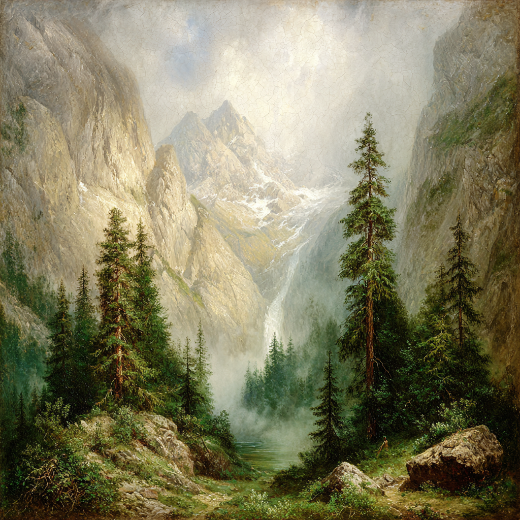 Berglandschaft Mit Nebeligen Tannen | Nebel und Wetter | Natur
