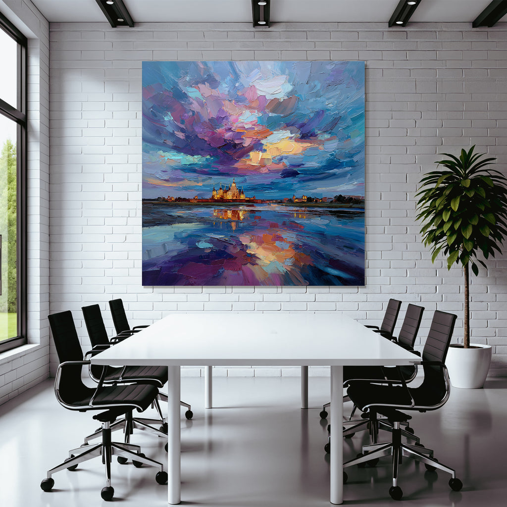 Bunte Landschaft Mit Schloss Und Seespiegelung
