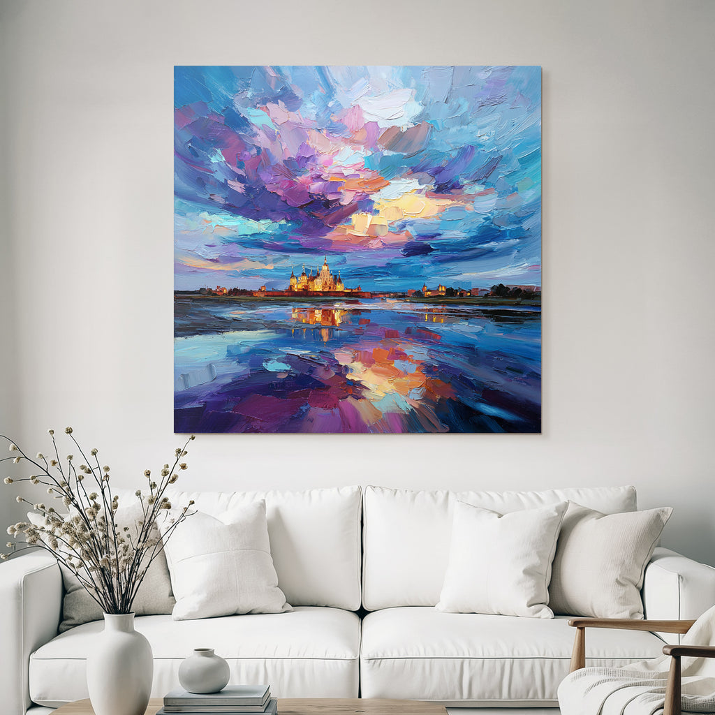 Bunte Landschaft Mit Schloss Und Seespiegelung