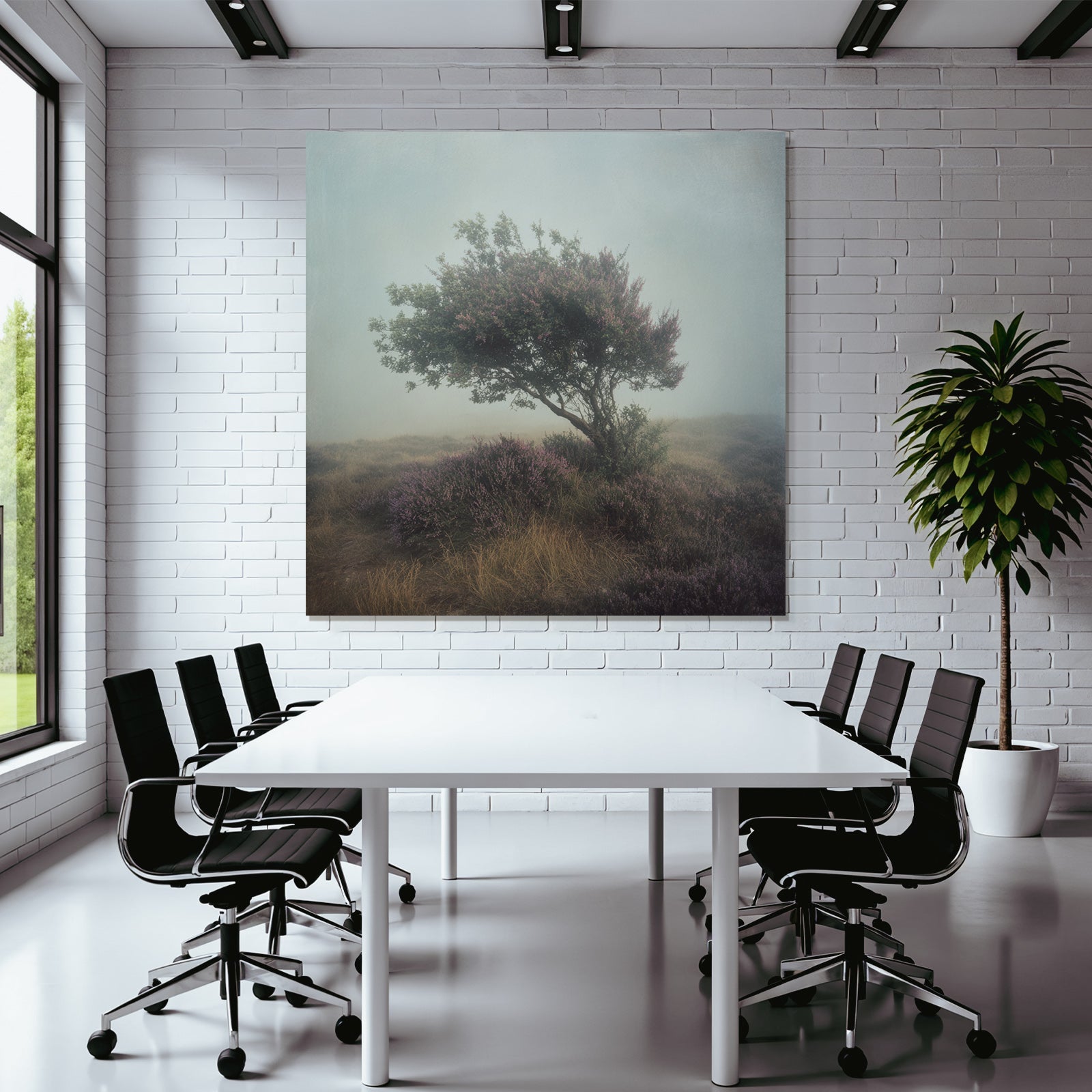 Einzelner Baum In Nebliger Heidelandschaft