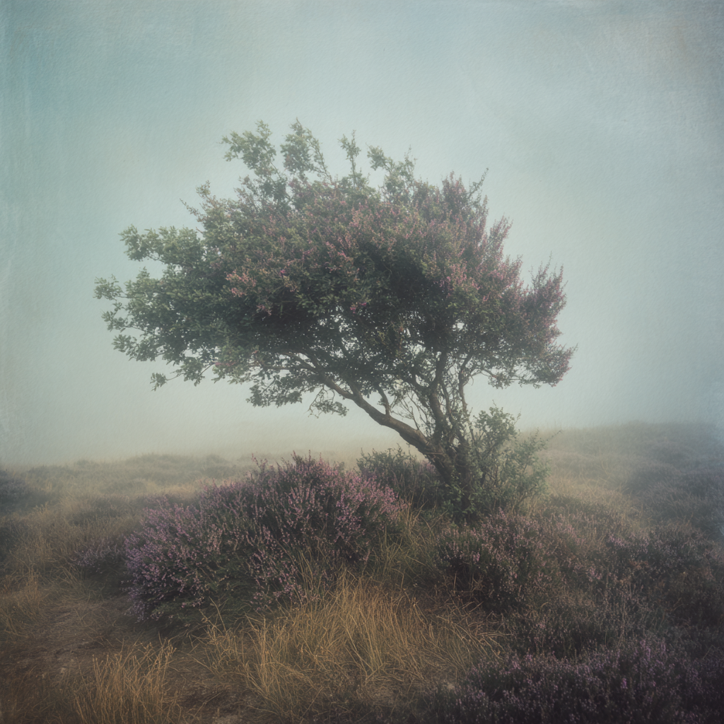 Einzelner Baum In Nebliger Heidelandschaft | Nebel und Wetter | Natur