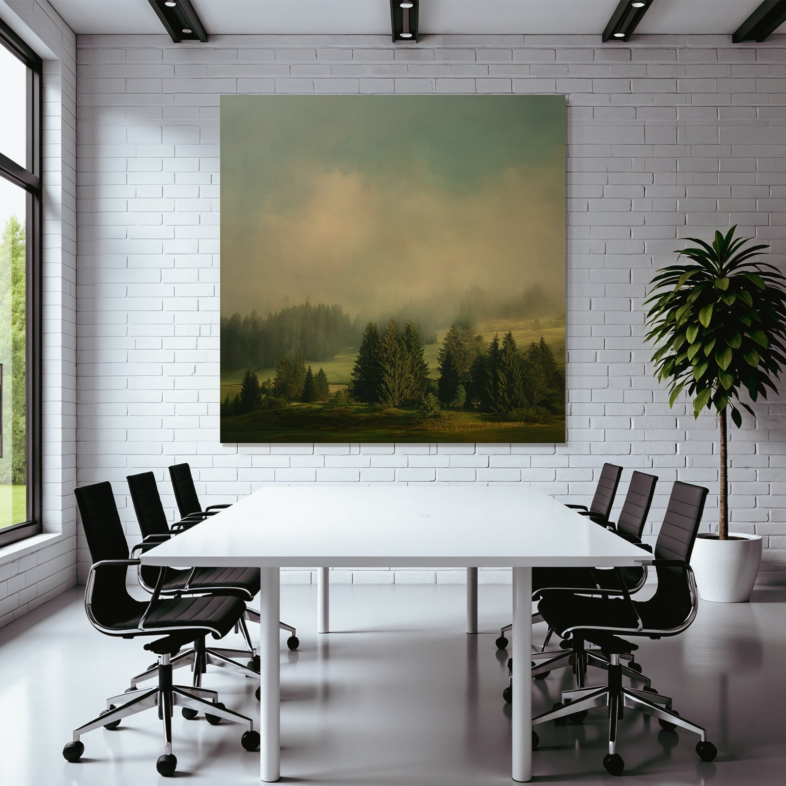 Friedliche Landschaft Mit Nebligen Hügeln Und Dichten Immergrünen Wäldern