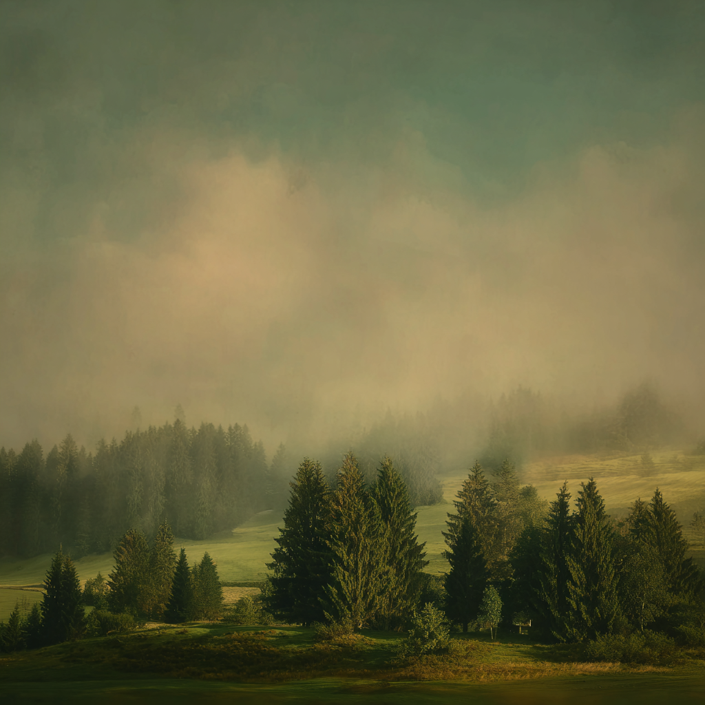 Friedliche Landschaft Mit Nebligen Hügeln Und Dichten Immergrünen Wäldern | Nebel und Wetter | Natur
