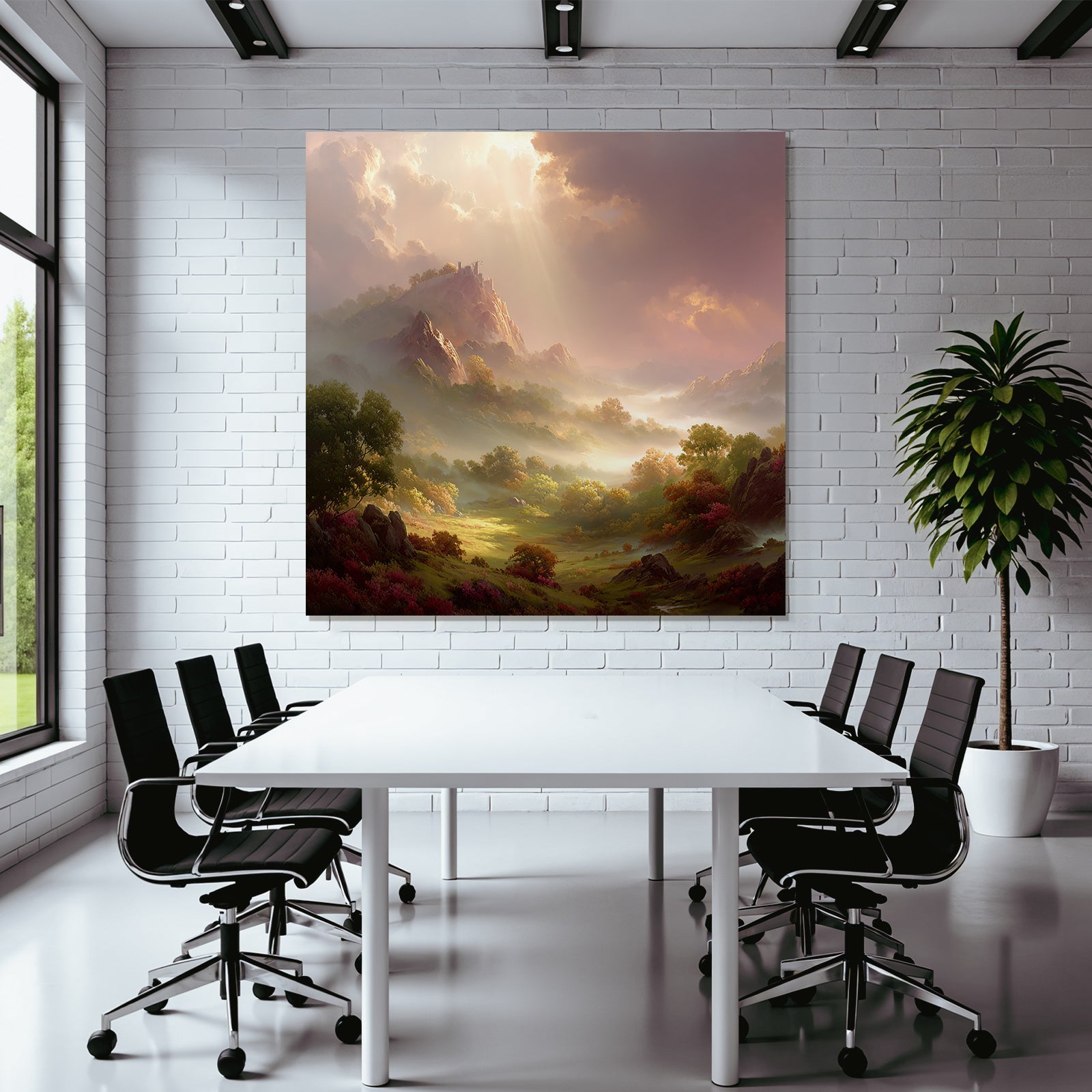 Idyllische Landschaft Mit Burgruinen Und Lichtdurchfluteten Wolken