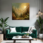 Impressionistische Berglandschaft Mit Hohen Bäumen Und Dramatischem Himmel