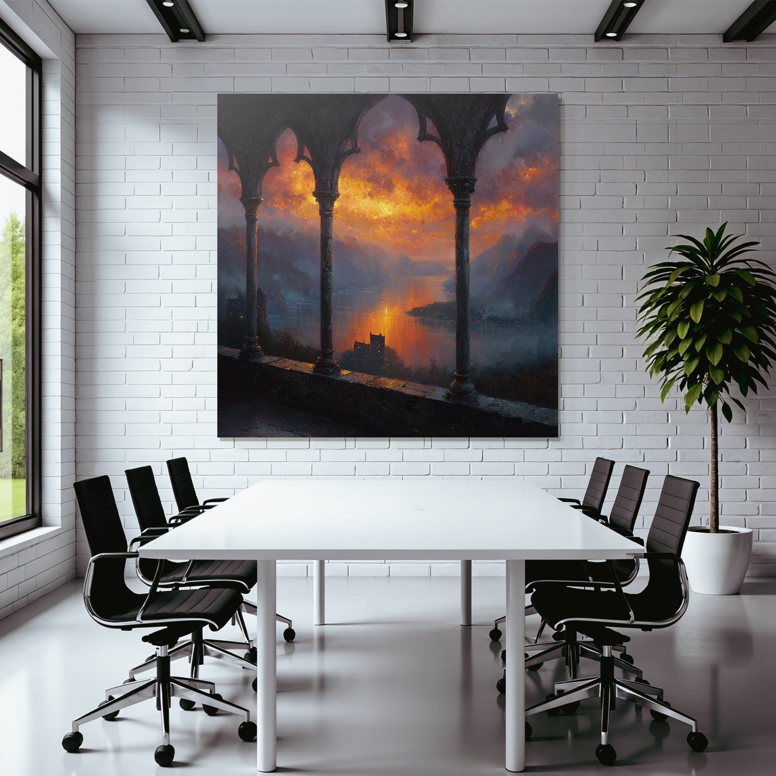 Landschaftsblick Mit Steinbogen Und Sonnenuntergang