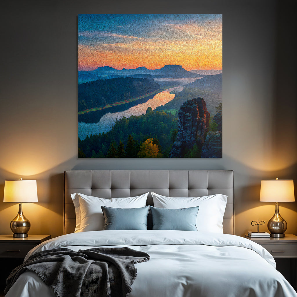 Malerische Abendlandschaft Mit Fluss Und Wald