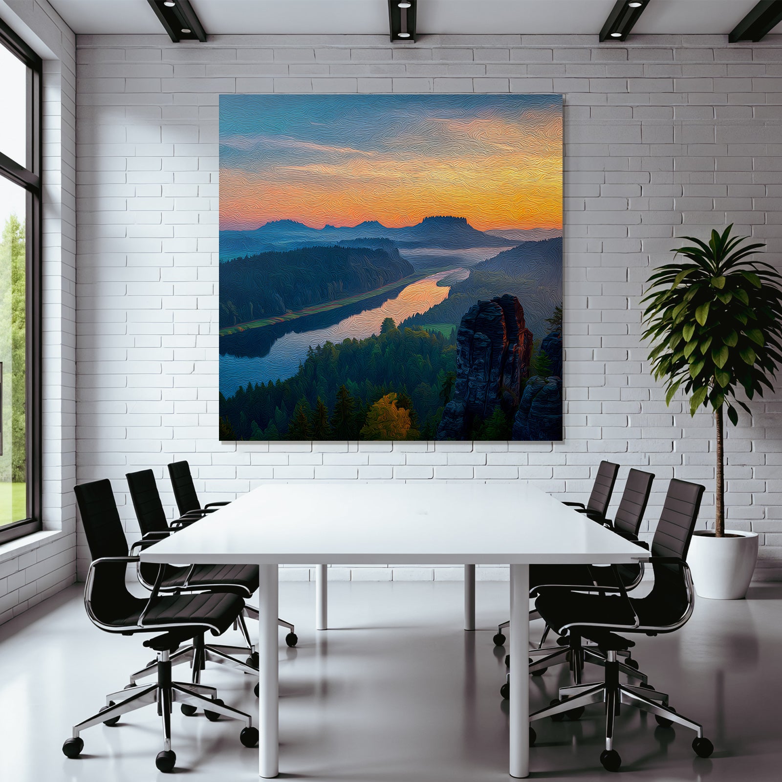 Malerische Abendlandschaft Mit Fluss Und Wald