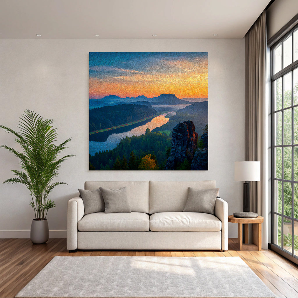 Malerische Abendlandschaft Mit Fluss Und Wald