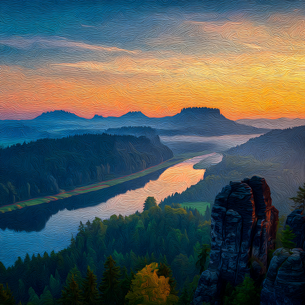 Malerische Abendlandschaft Mit Fluss Und Wald | Nebel und Wetter | Natur