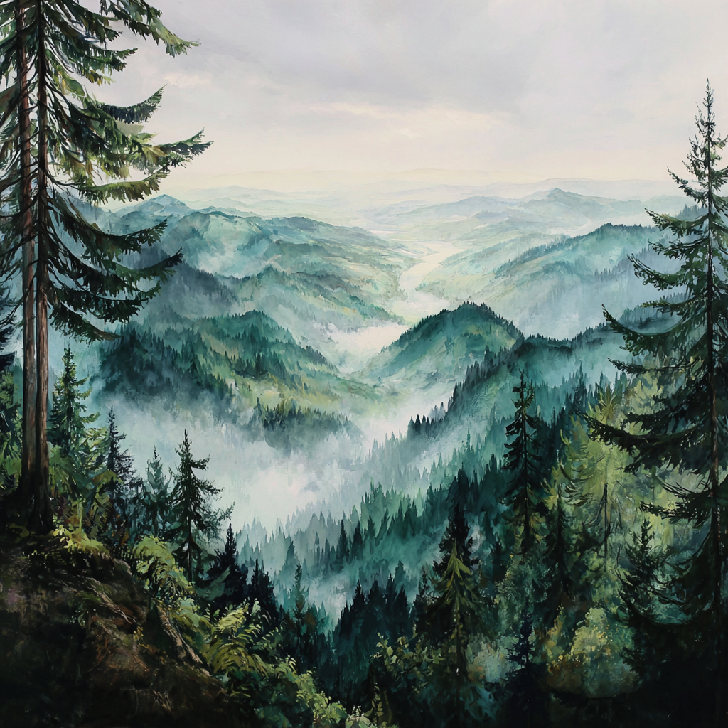 Malerische Berglandschaft Mit Morgennebel | Nebel und Wetter | Natur