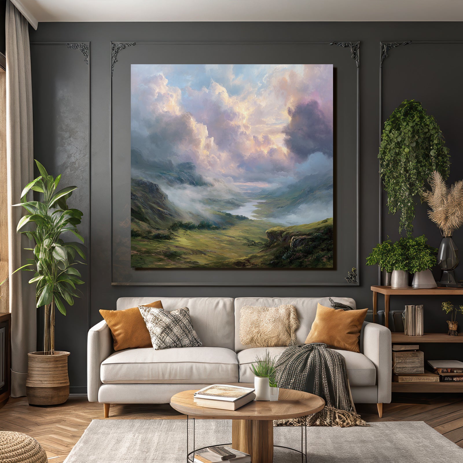 Malerische Landschaft Mit Fluss Und Farbenfrohem Himmel