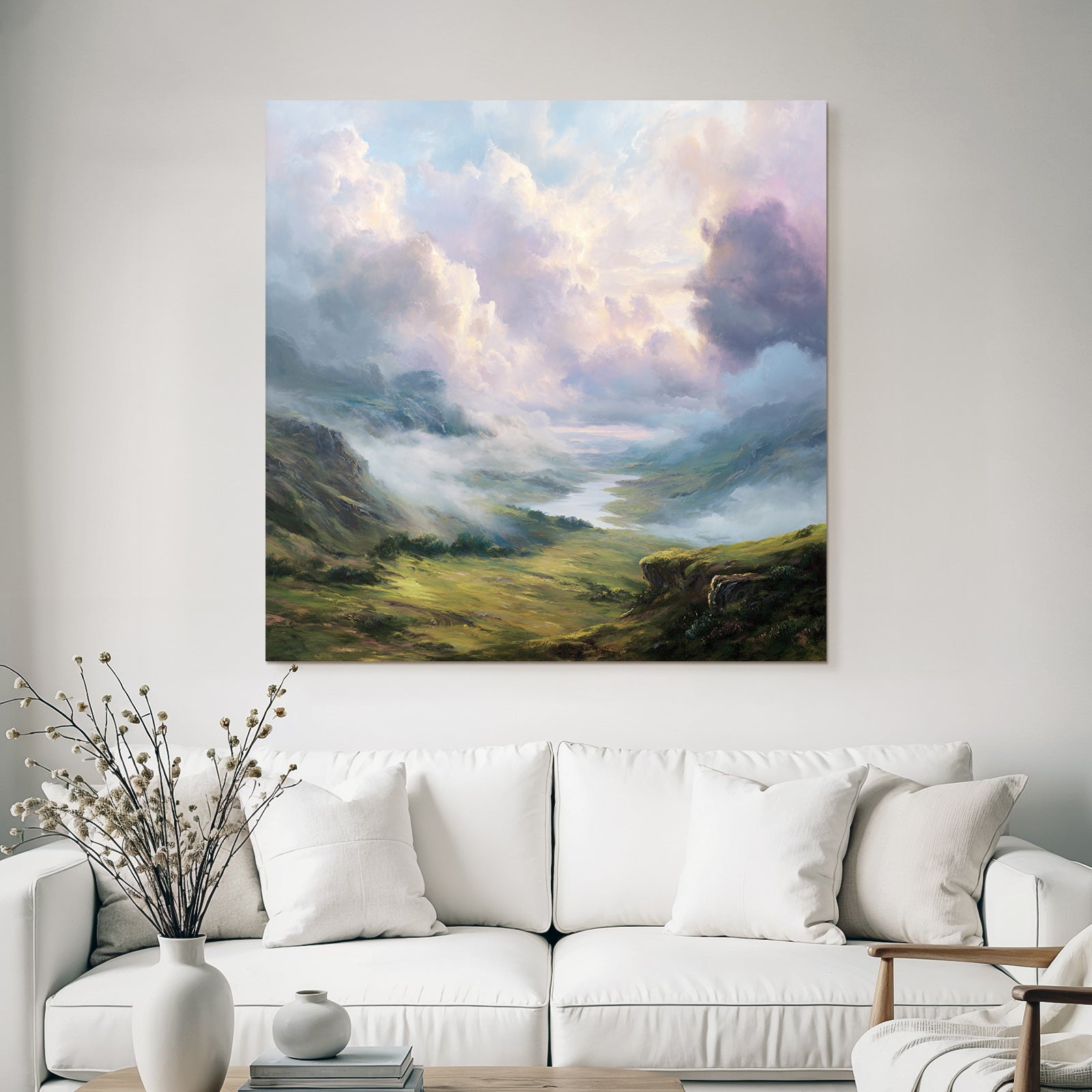 Malerische Landschaft Mit Fluss Und Farbenfrohem Himmel