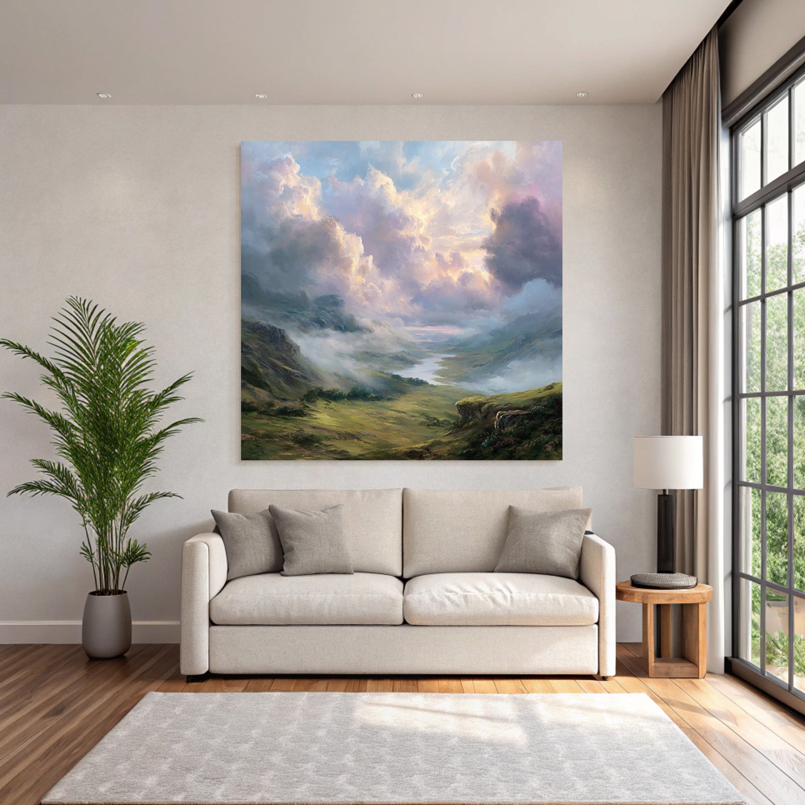 Malerische Landschaft Mit Fluss Und Farbenfrohem Himmel