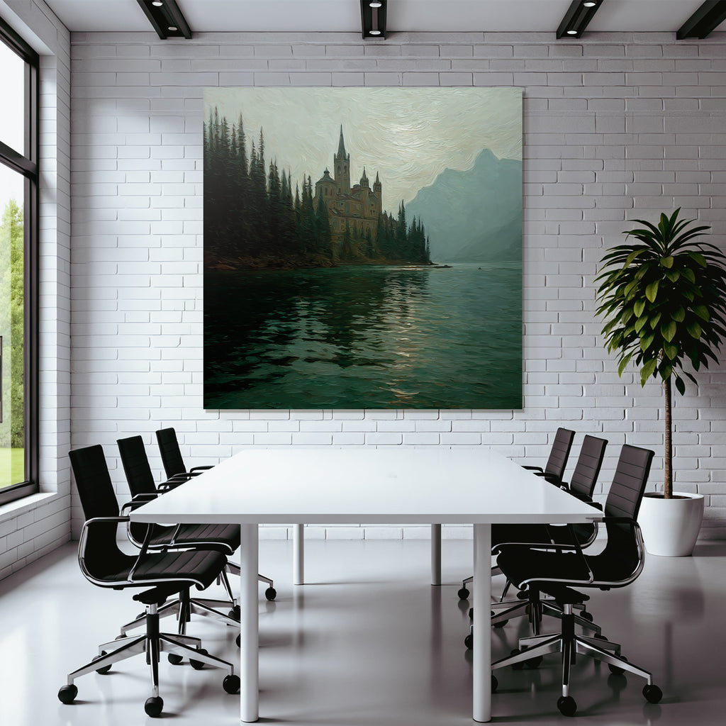 Malerische Schlosslandschaft Im Nebel Mit Reflektion