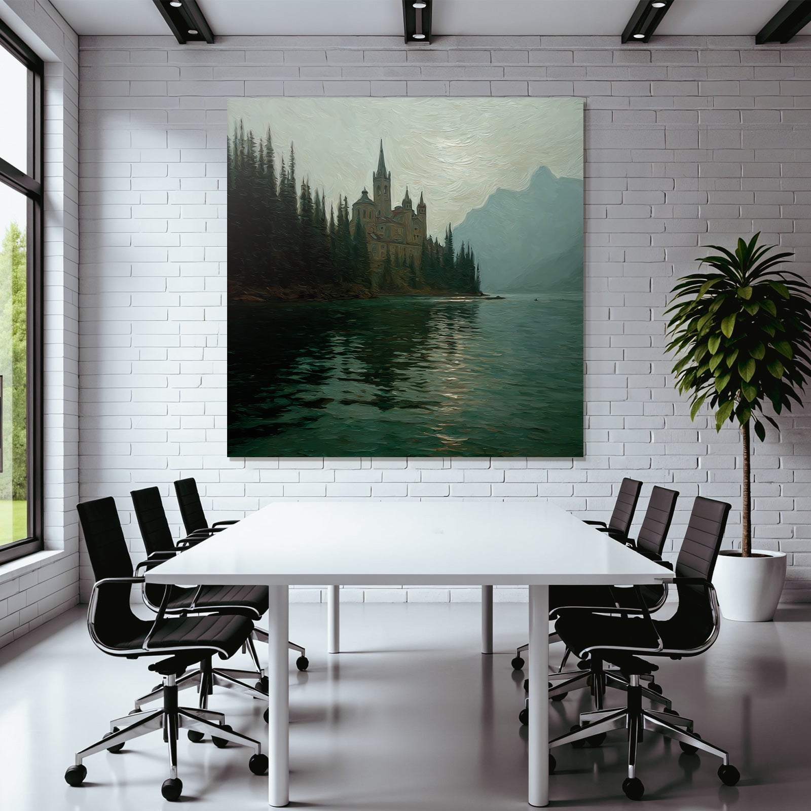 Malerische Schlosslandschaft Im Nebel Mit Reflektion