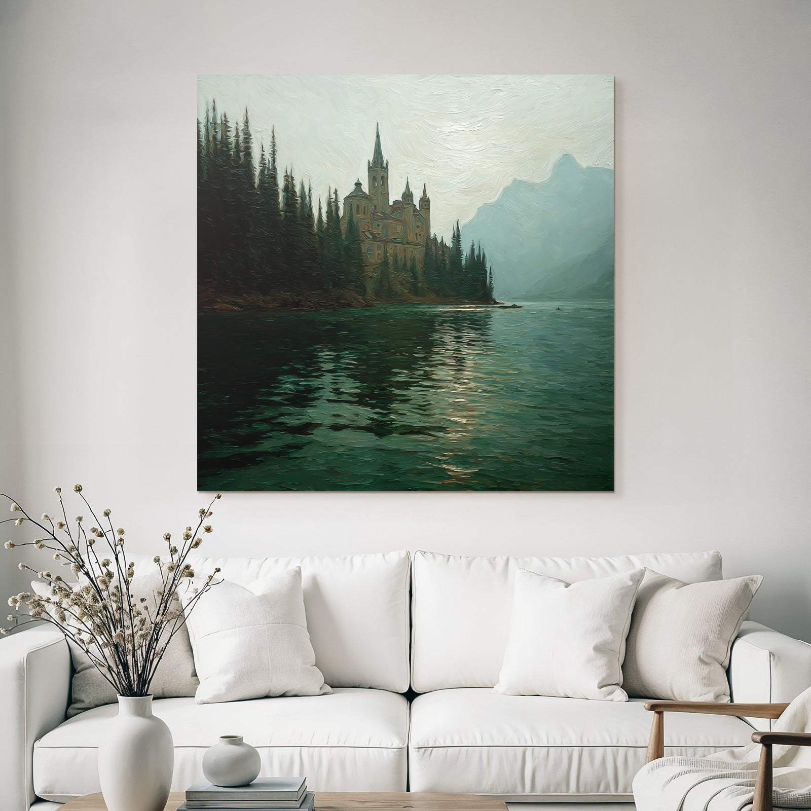 Malerische Schlosslandschaft Im Nebel Mit Reflektion