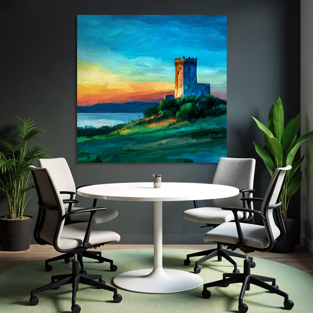 Malerisches Schloss Am Seeufer Bei Sonnenuntergang
