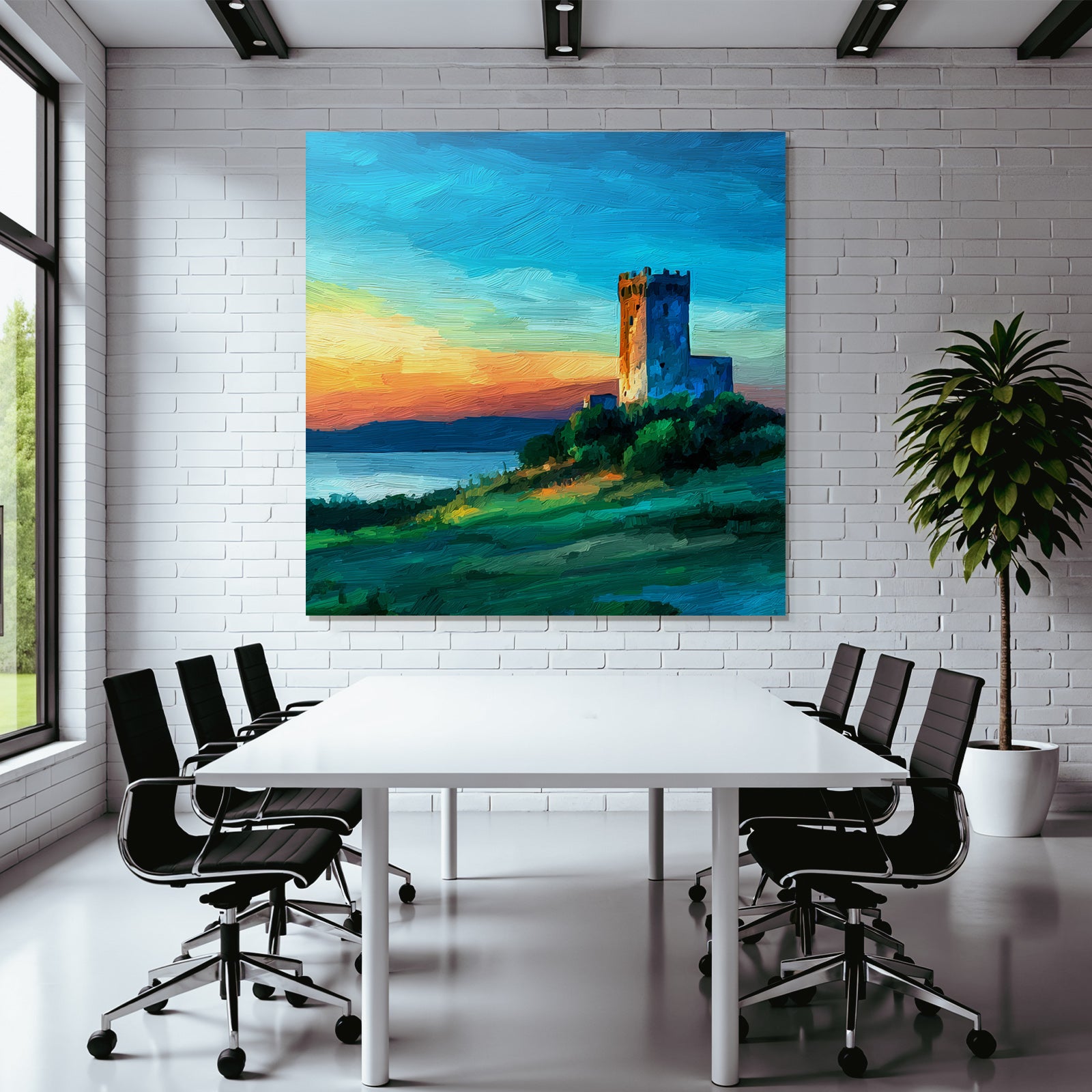 Malerisches Schloss Am Seeufer Bei Sonnenuntergang