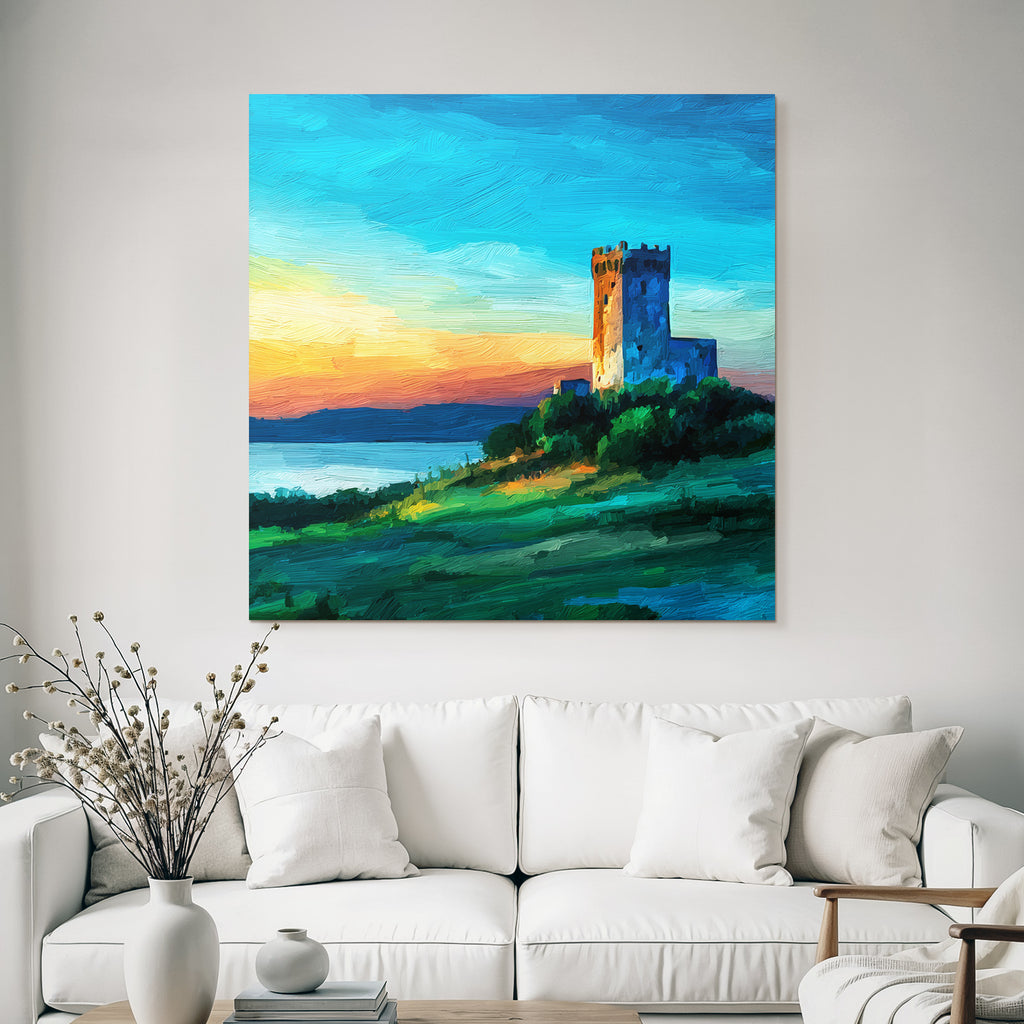 Malerisches Schloss Am Seeufer Bei Sonnenuntergang
