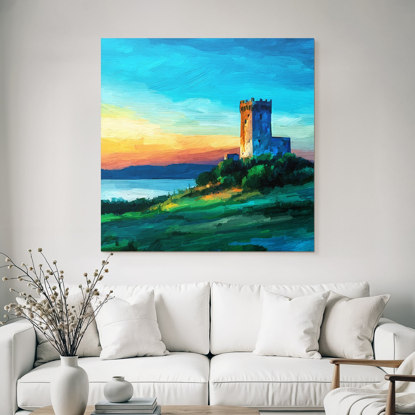 Malerisches Schloss Am Seeufer Bei Sonnenuntergang