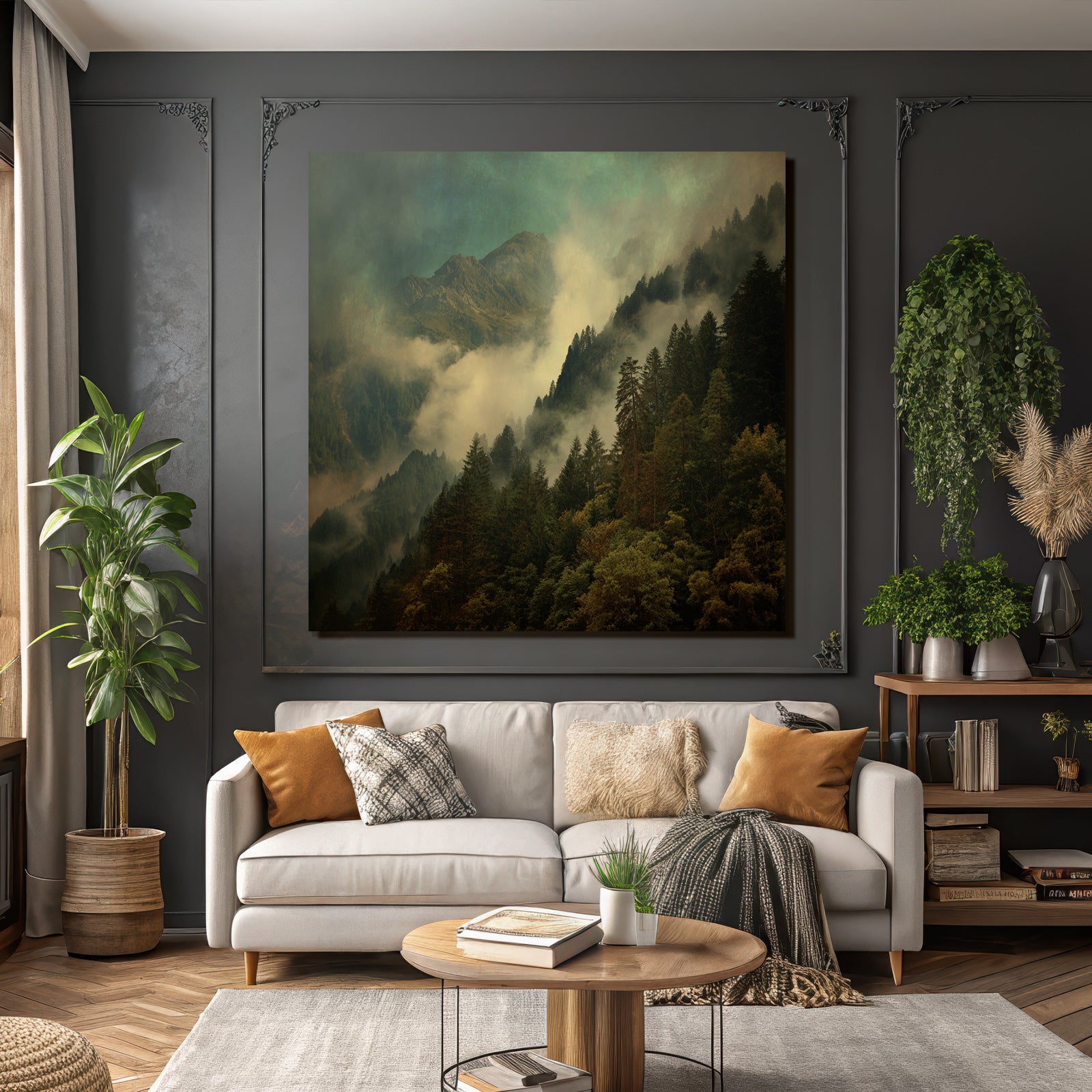 Nebelige Berglandschaft Mit Nebel Und Dichtem Wald