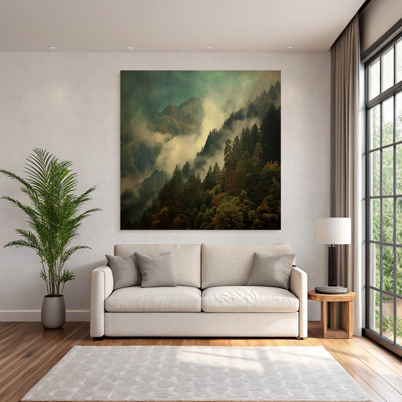 Nebelige Berglandschaft Mit Nebel Und Dichtem Wald