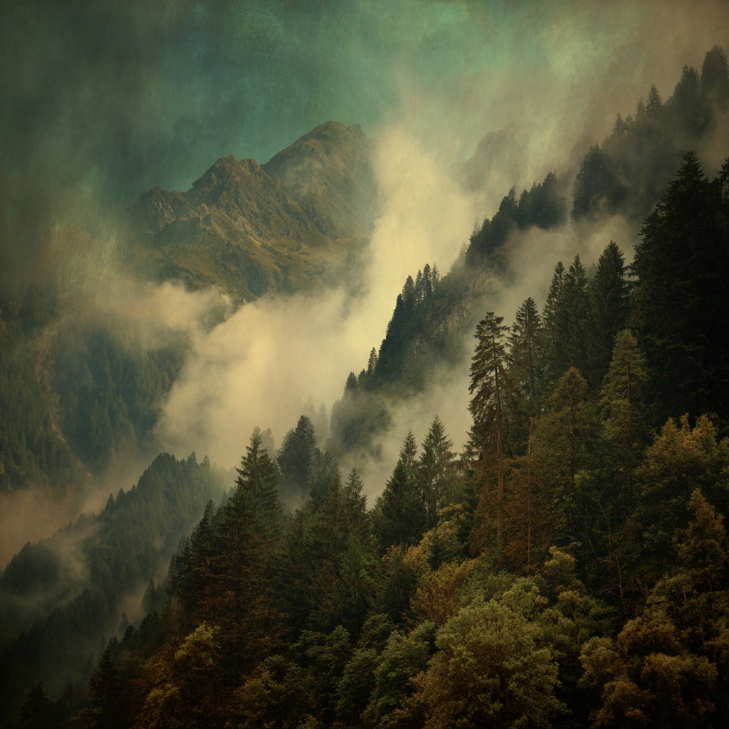 Nebelige Berglandschaft Mit Nebel Und Dichtem Wald | Nebel und Wetter | Natur