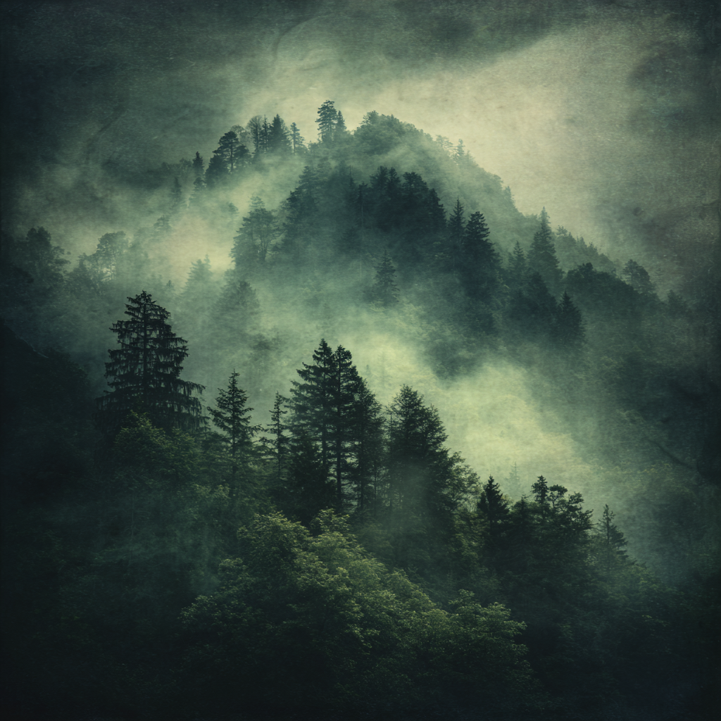 Nebliger Wald Im Dunst Mit Berg Silhoütten | Nebel und Wetter | Natur