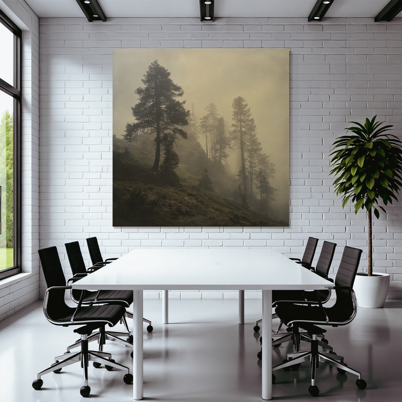 Nebliger Wald Mit Sanftem Licht