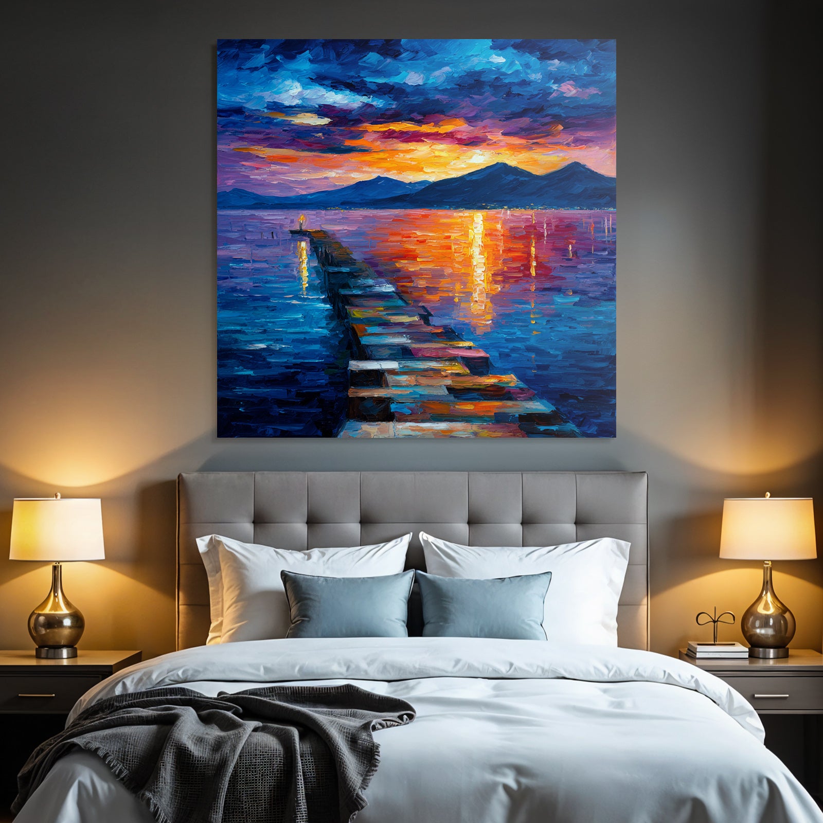Pier Am Sonnenuntergang Impressionistische Landschaft