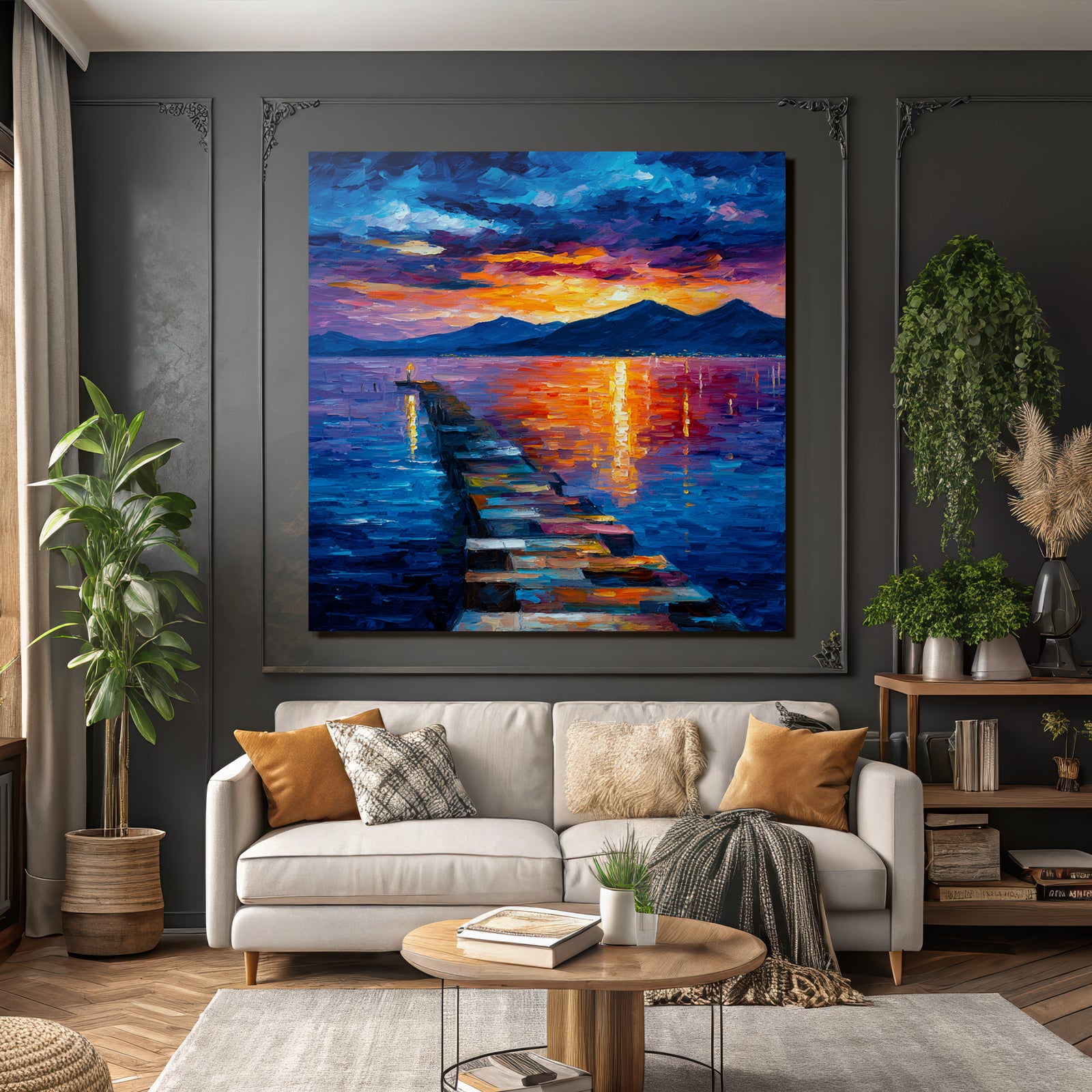 Pier Am Sonnenuntergang Impressionistische Landschaft